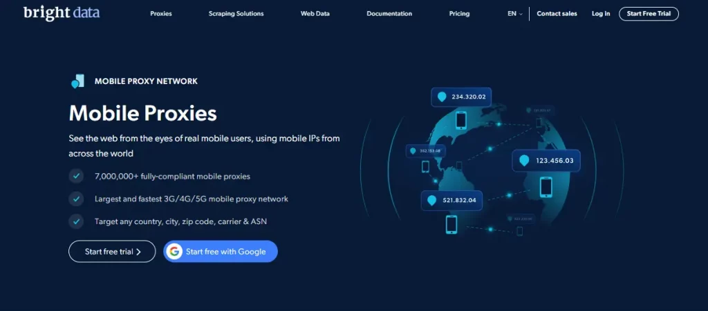 Bright Data Mobile Proxy Homepag Overview