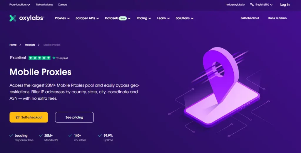 Oxylabs Moile Proxy Homepage Overview