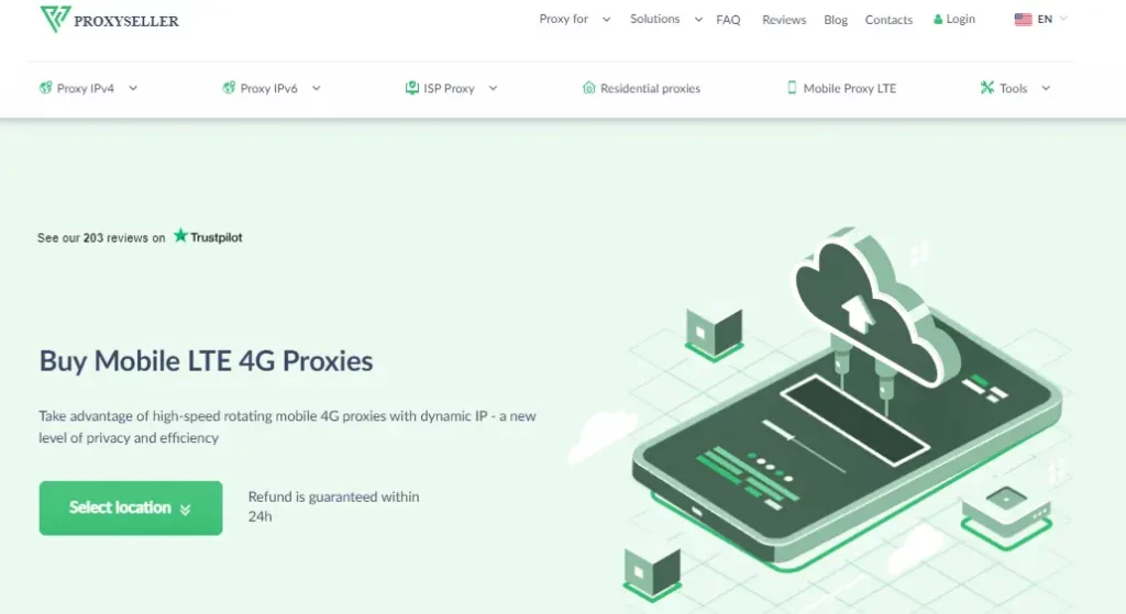 Proxy Seller mobile Proxy Homepage overview 